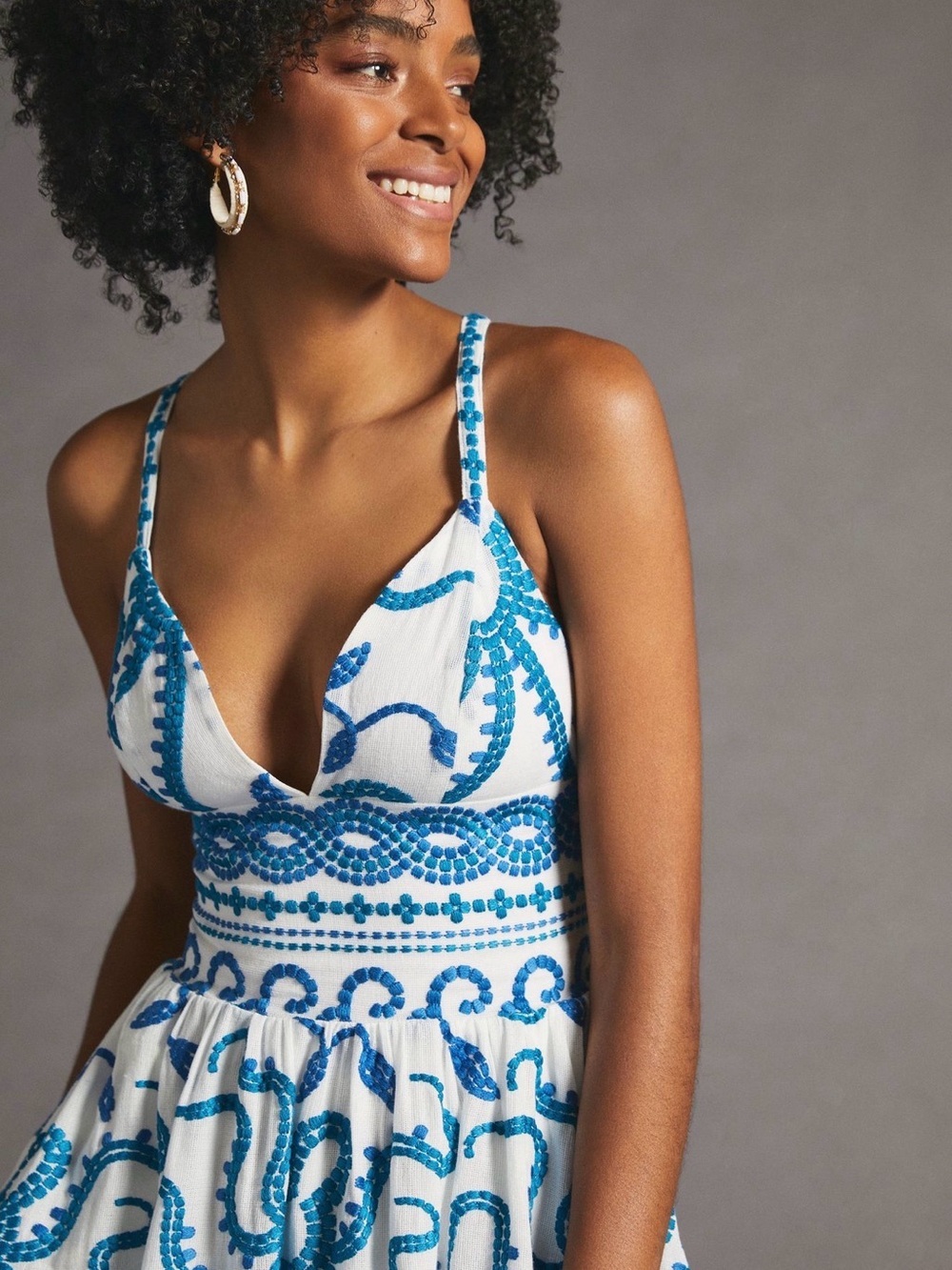 NEW Anthropologie Maeve Seaside Embroidered Midi Sundress blue/white Size 6 - Picture 3 of 10